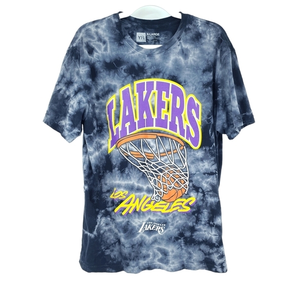 Young & Reckless Other - Y&R Lakers Los Angeles Basketball Grey Black Tie Dye Soft T Shirt Unisex XL